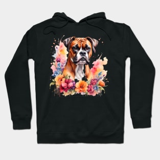 A boxer dog decorated with beautiful watercolor flowers Hoodie